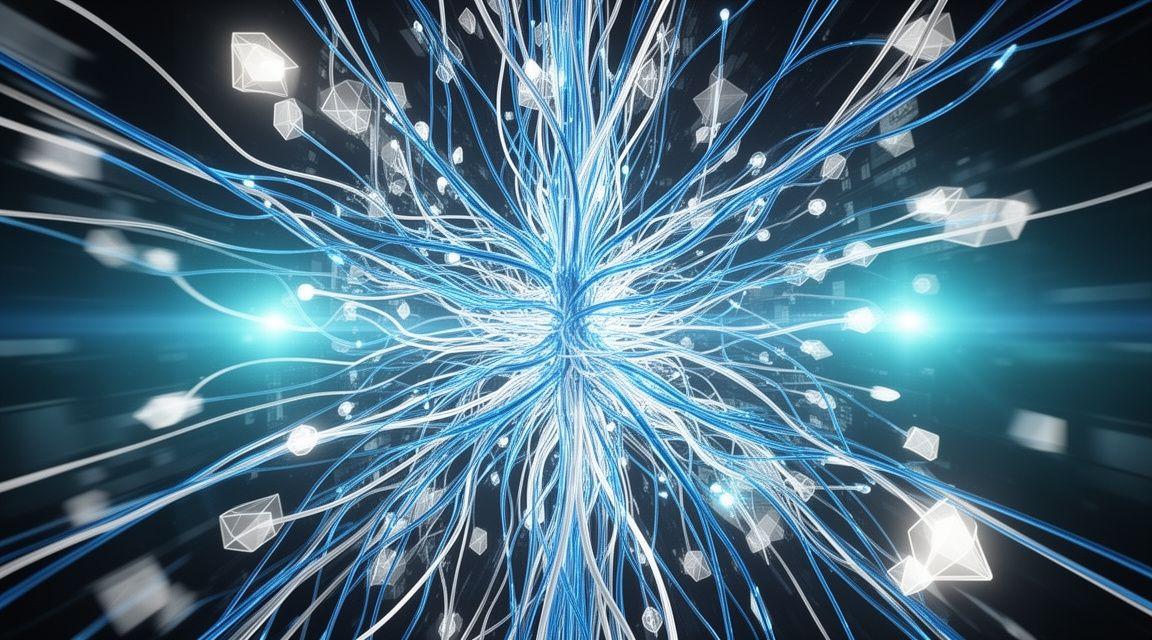 Abstract visualization of interconnected digital workflows and high-speed data pipelines