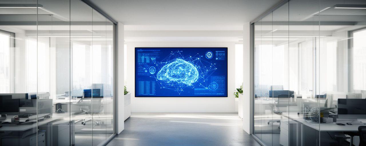 Modern UK workspace with collaborative AI technology