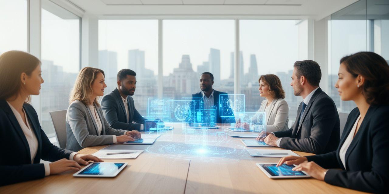 Strategic AI consulting team discussing machine learning roadmaps in a modern London office